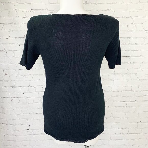 VINTAGE DELORES BELL SHORT SLEEVE FLORAL SWEATER - SMALL - Picture 2 of 5